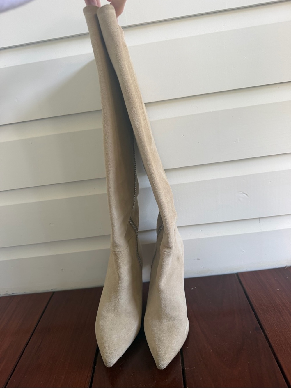 IRO Cream Knee-High Pointed Toe Heeled Boots Size 7
